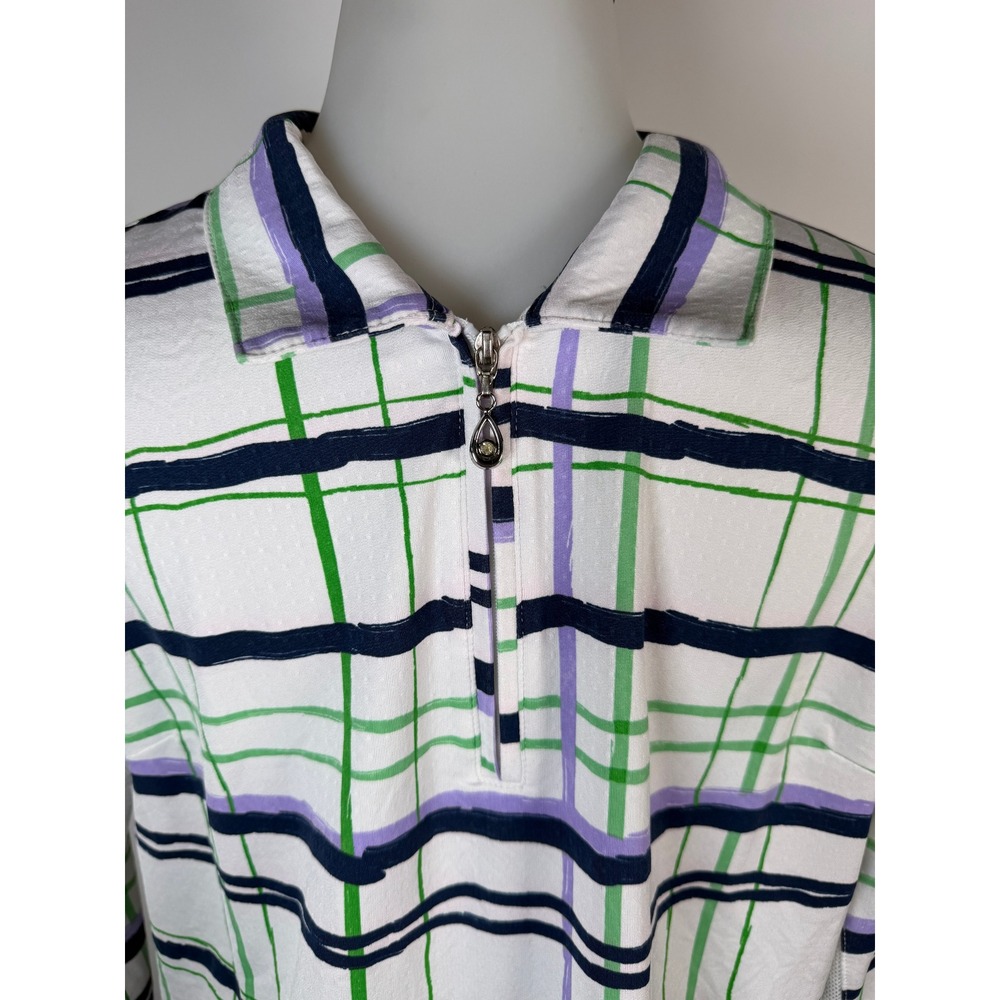 SanSoleil Womens M SolCool Plaid Quarter Zip Long Sleeve Golf Top UPF 50 Green - Picture 2 of 10